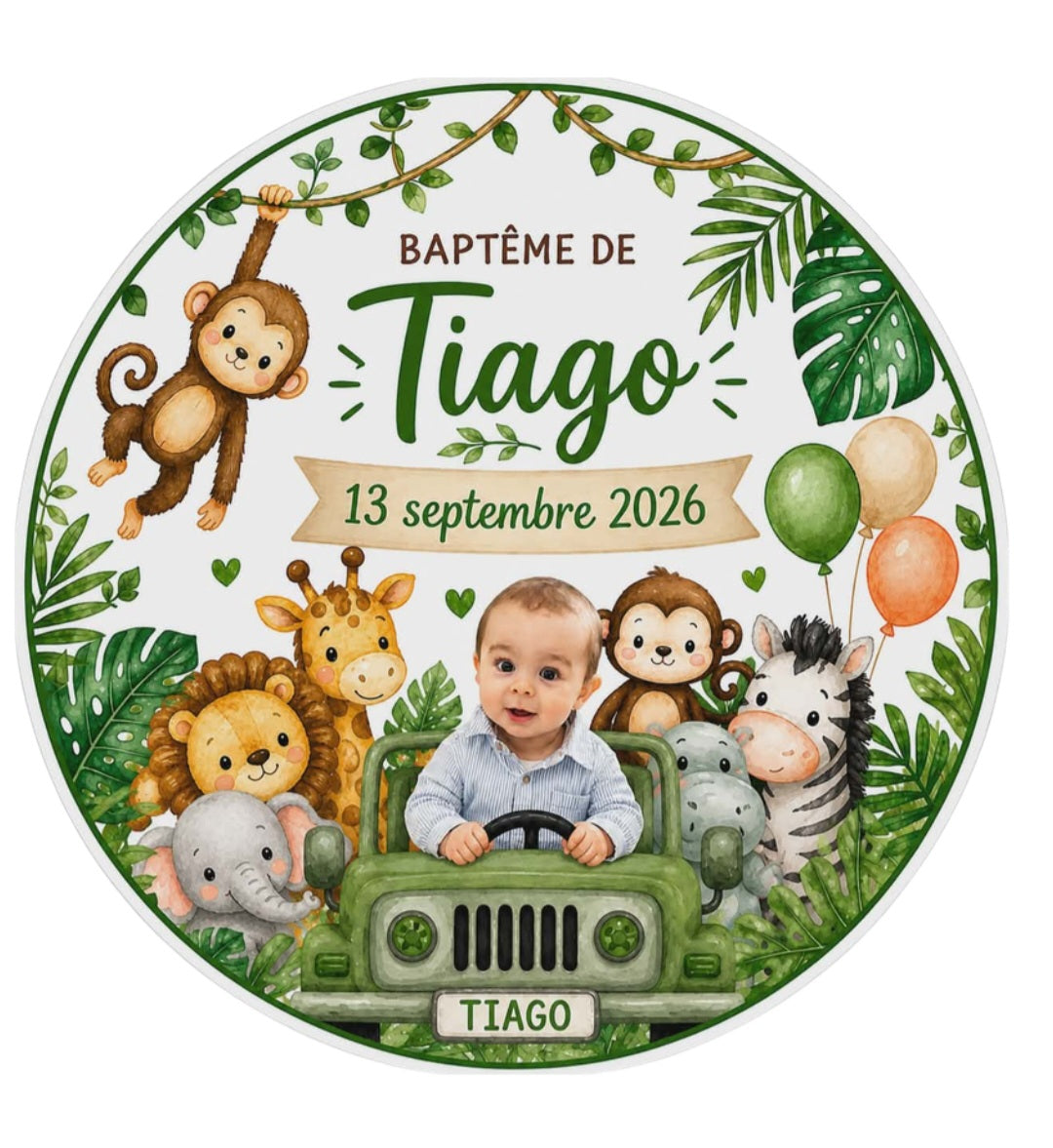 Gobelet baptême jungle personnalisé – Thème safari animaux