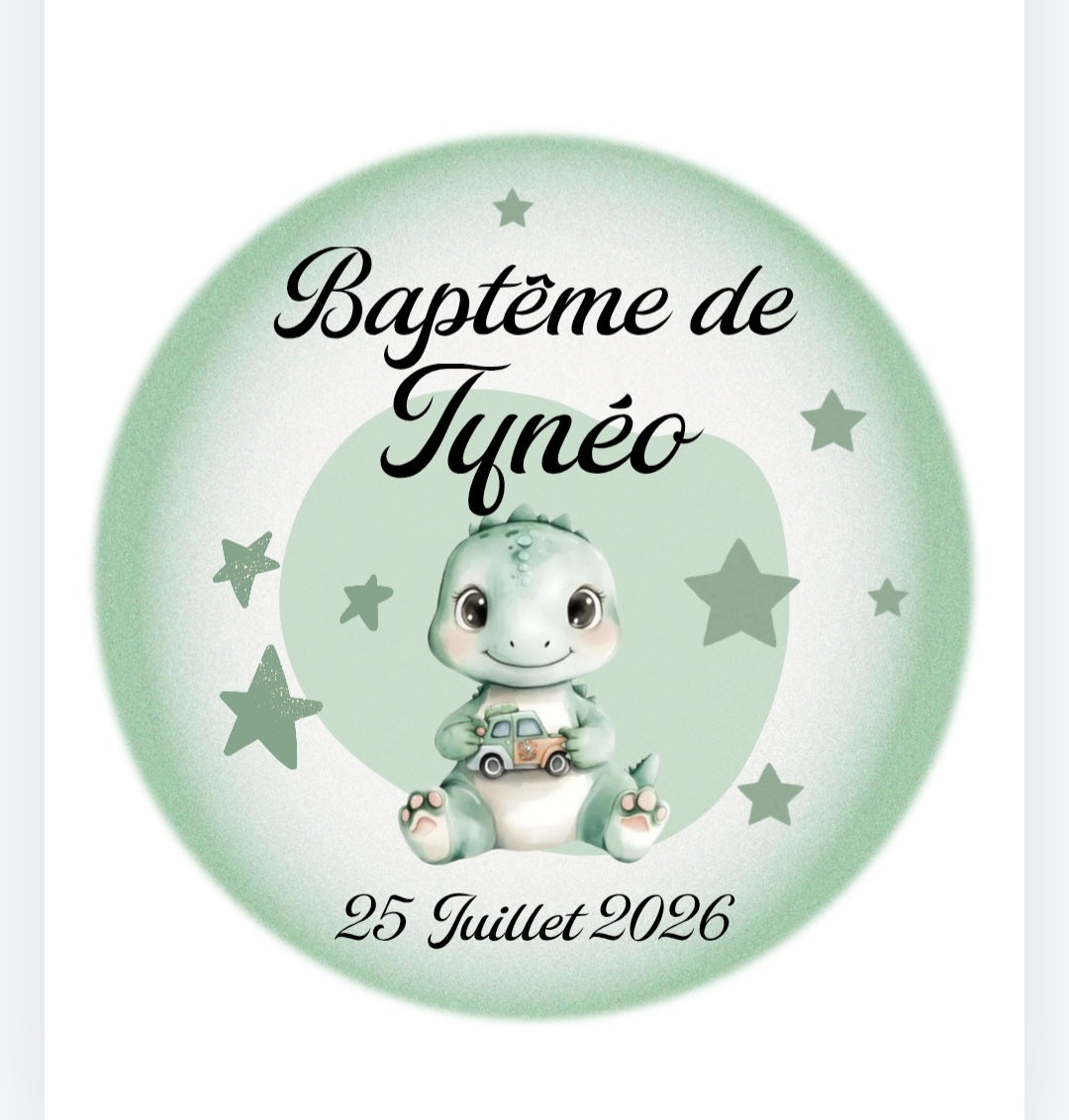 Gobelet baptême personnalisé dinosaure vert – Gobelet ivoire réutilisable avec prénom