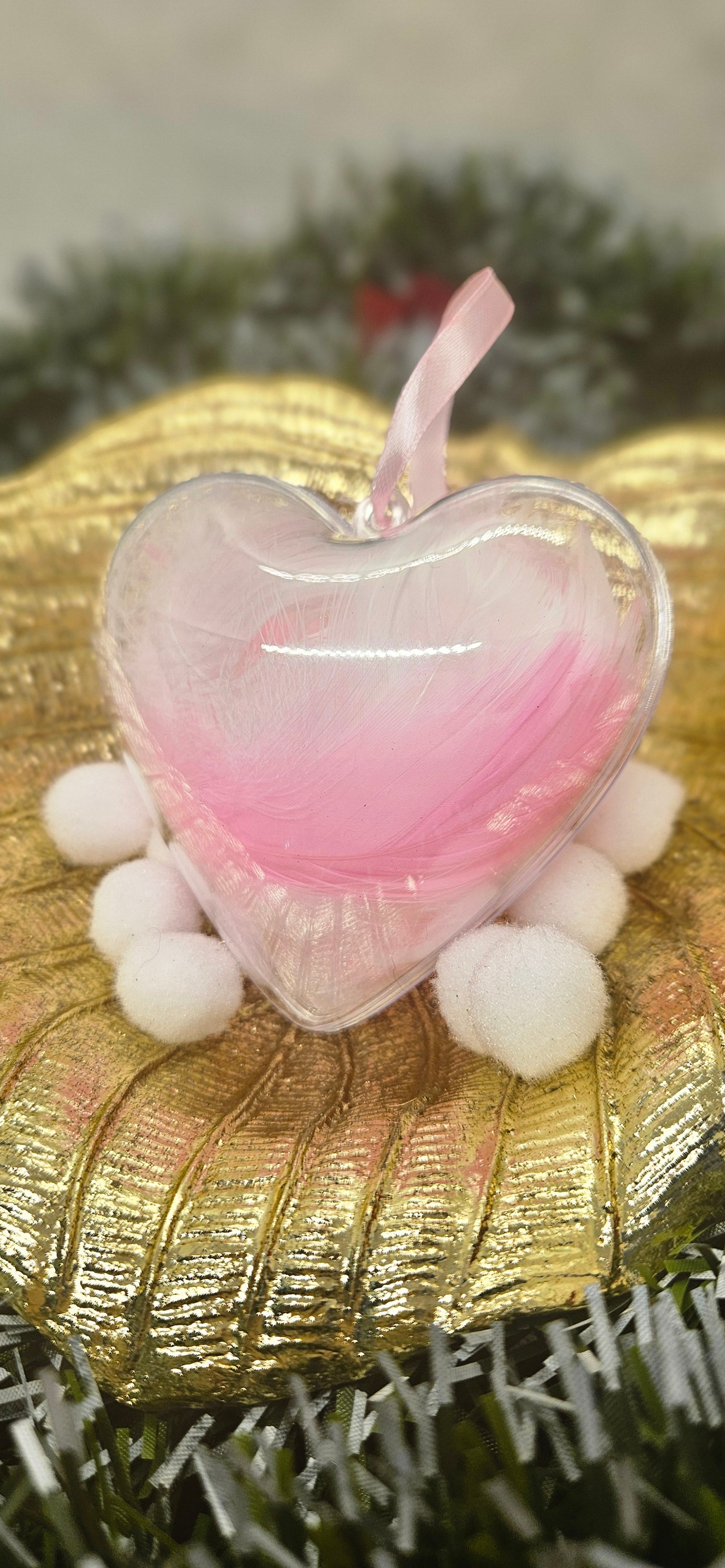 Boule coeur plume rose