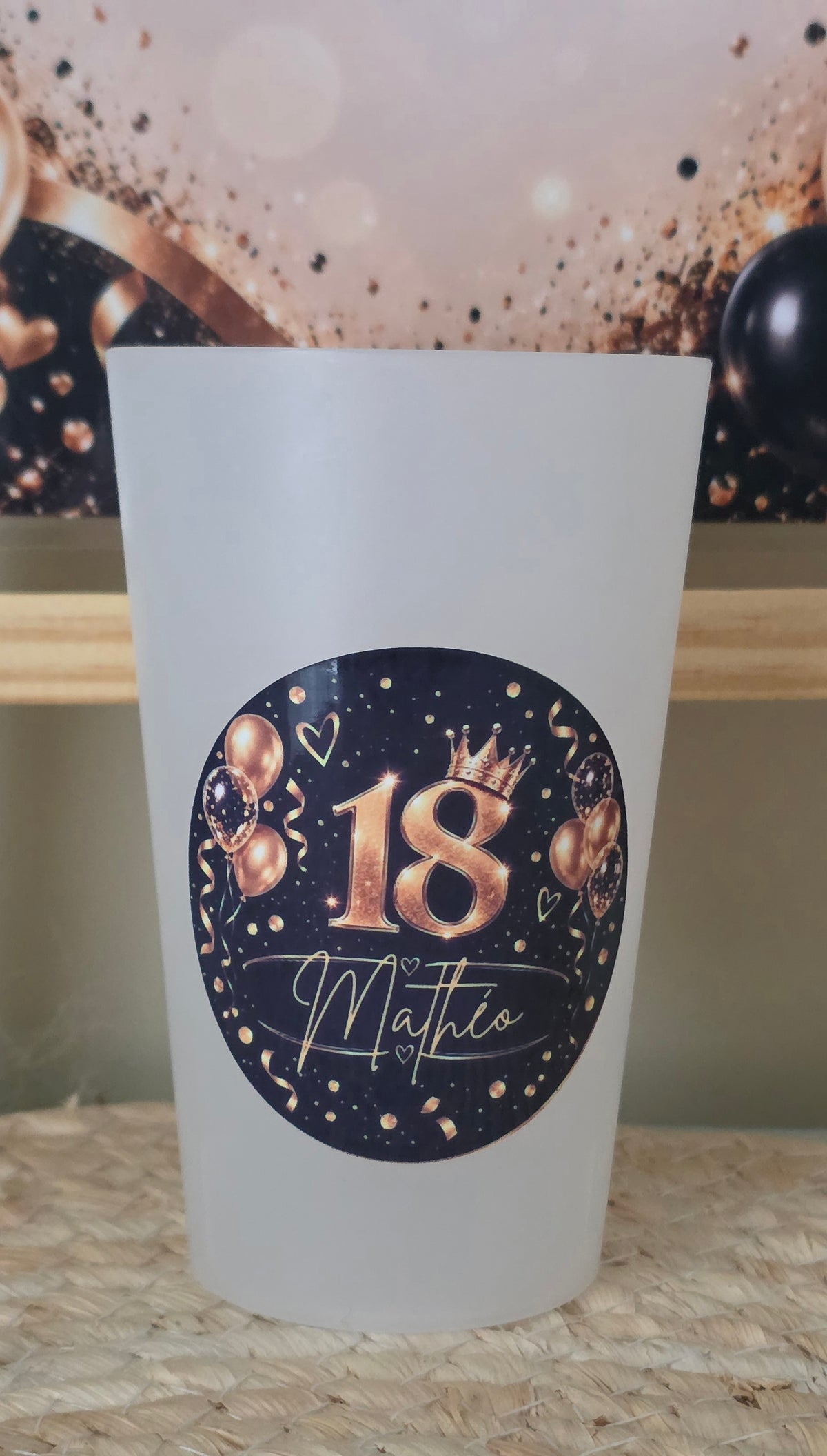🎉 Gobelet personnalisé anniversaire 18 ans – Noir et or 🎉