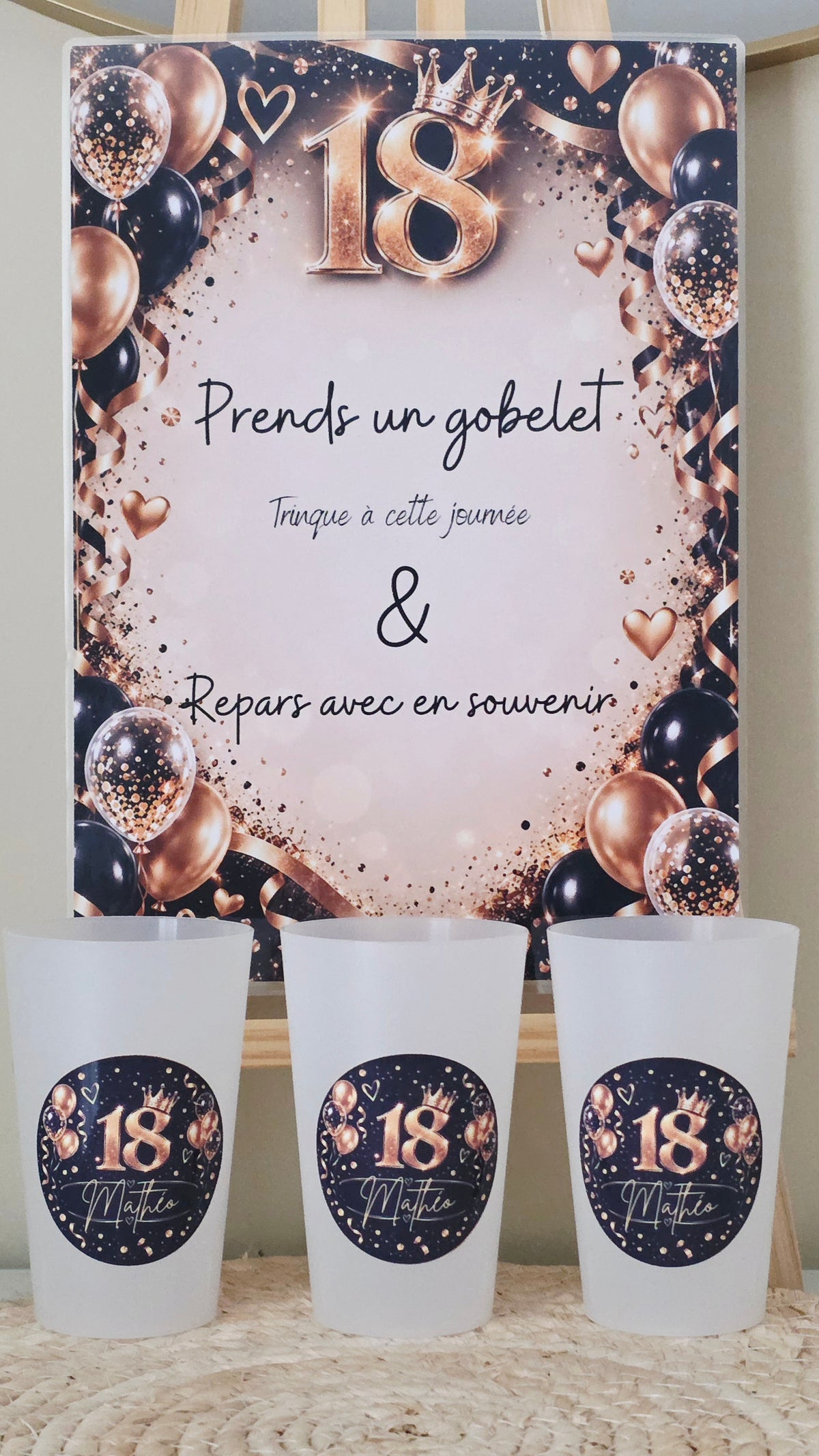 🎉 Gobelet personnalisé anniversaire 18 ans – Noir et or 🎉