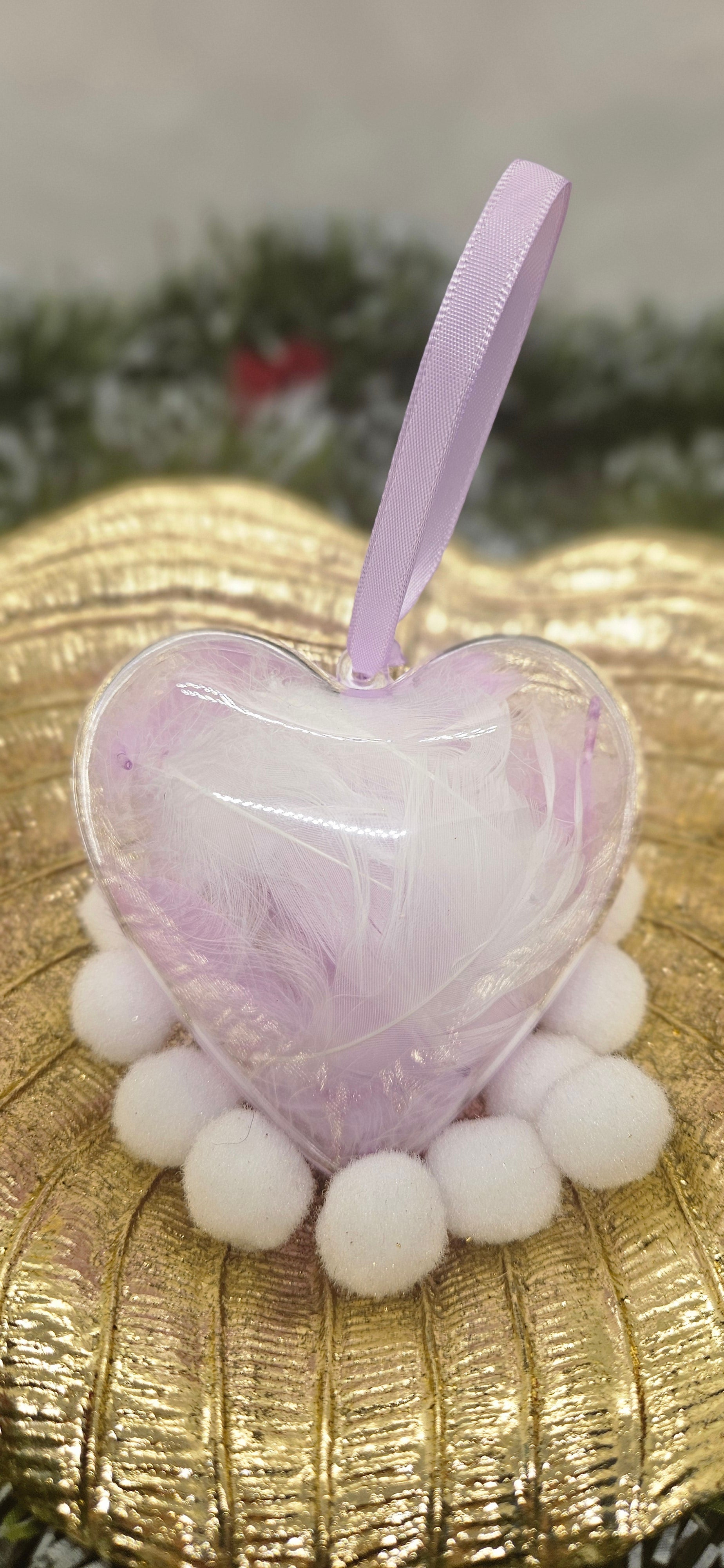 Boule coeur plume lila