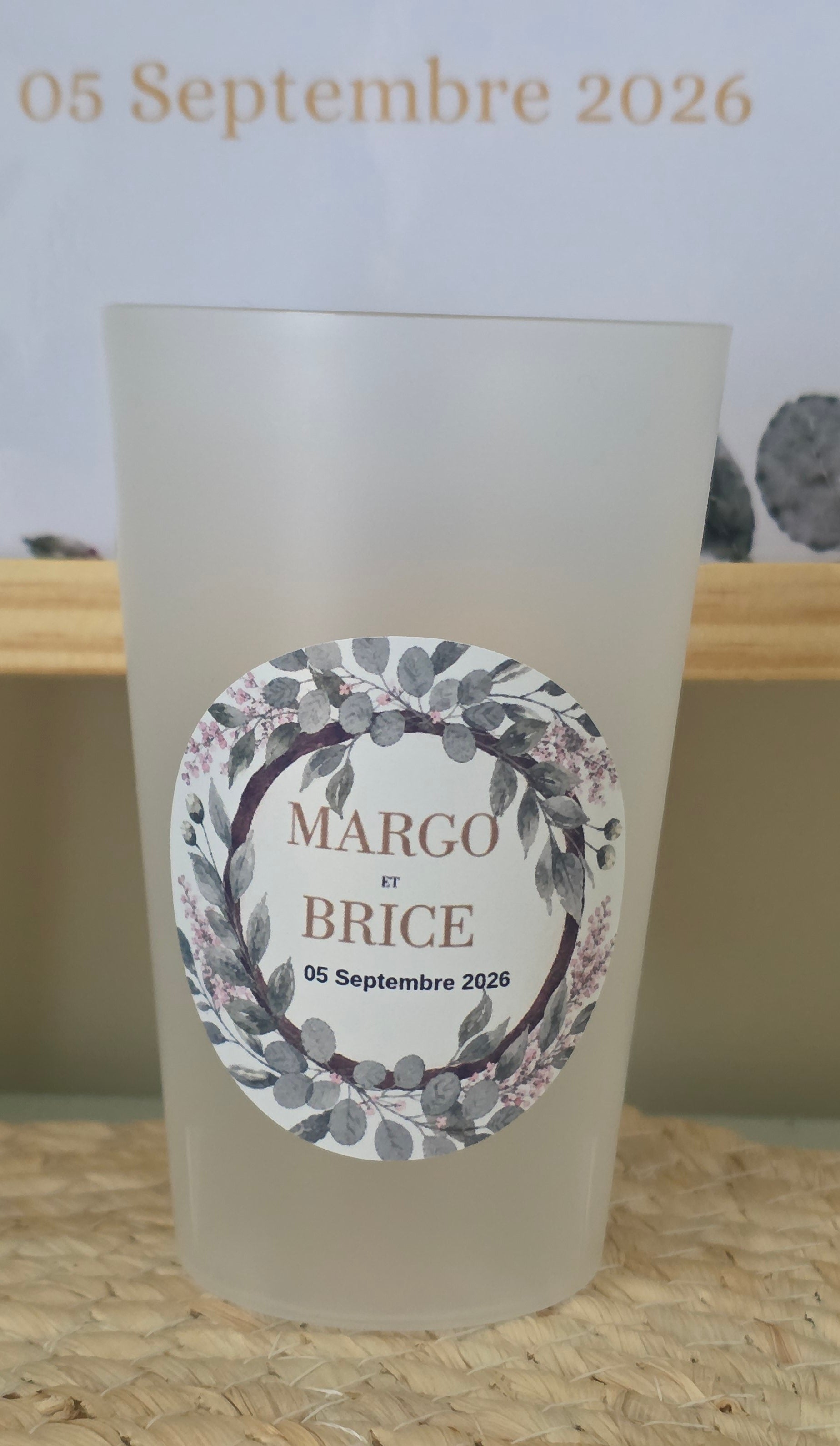 Gobelet mariage personnalisé eucalyptus – Gobelet réutilisable avec prénoms et date